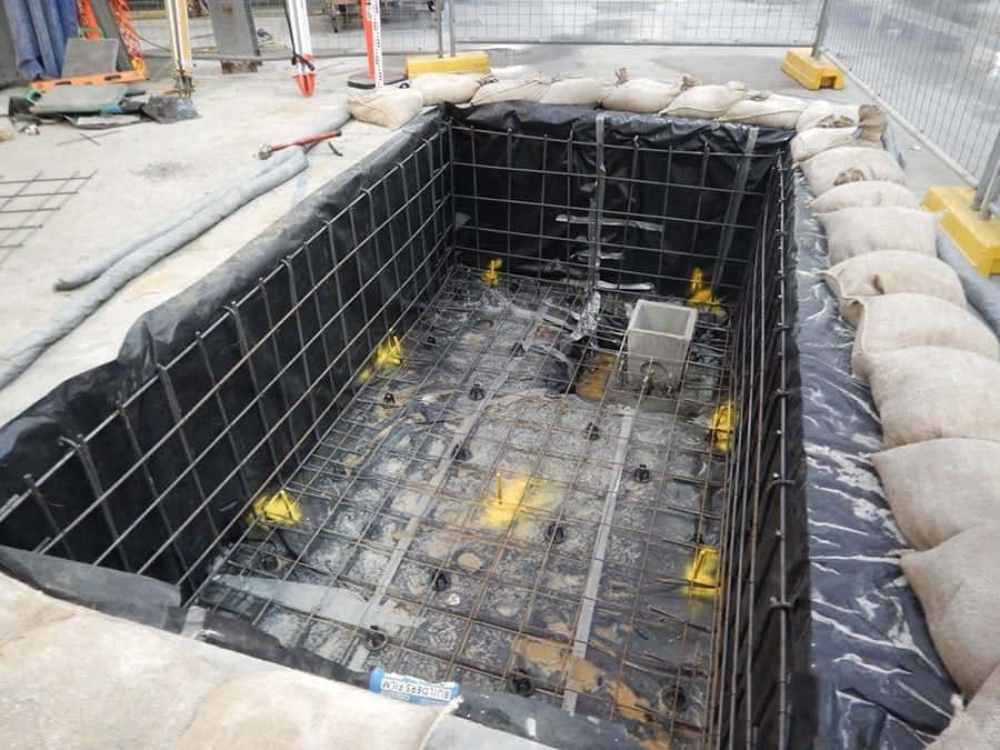 Steel reinforcement within a concrete pit