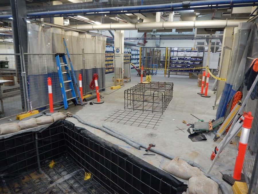 Reinforced concrete pit inside a factory