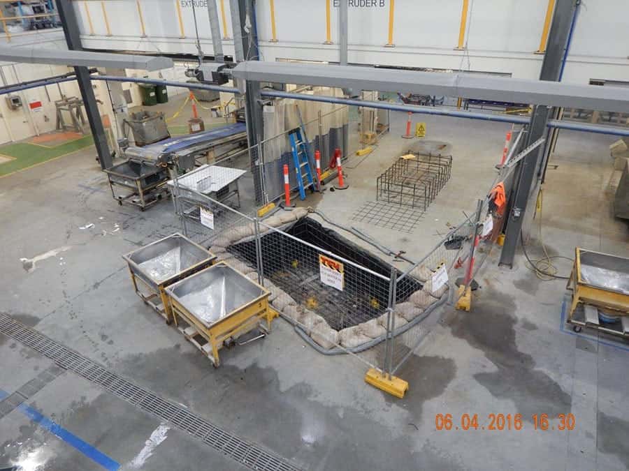 Concrete construction inside an industrial building