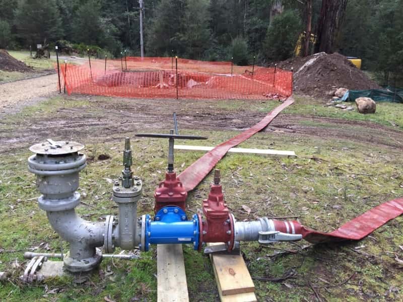 Valves and hoses at a pipeline work site